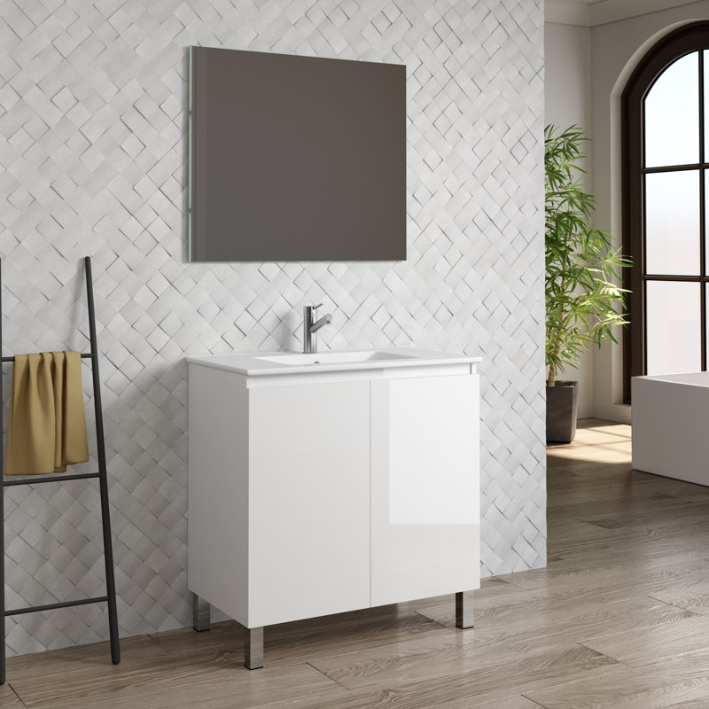 Ensemble de meuble-lavabo mural simple de 31 po avec Miroir Jasso