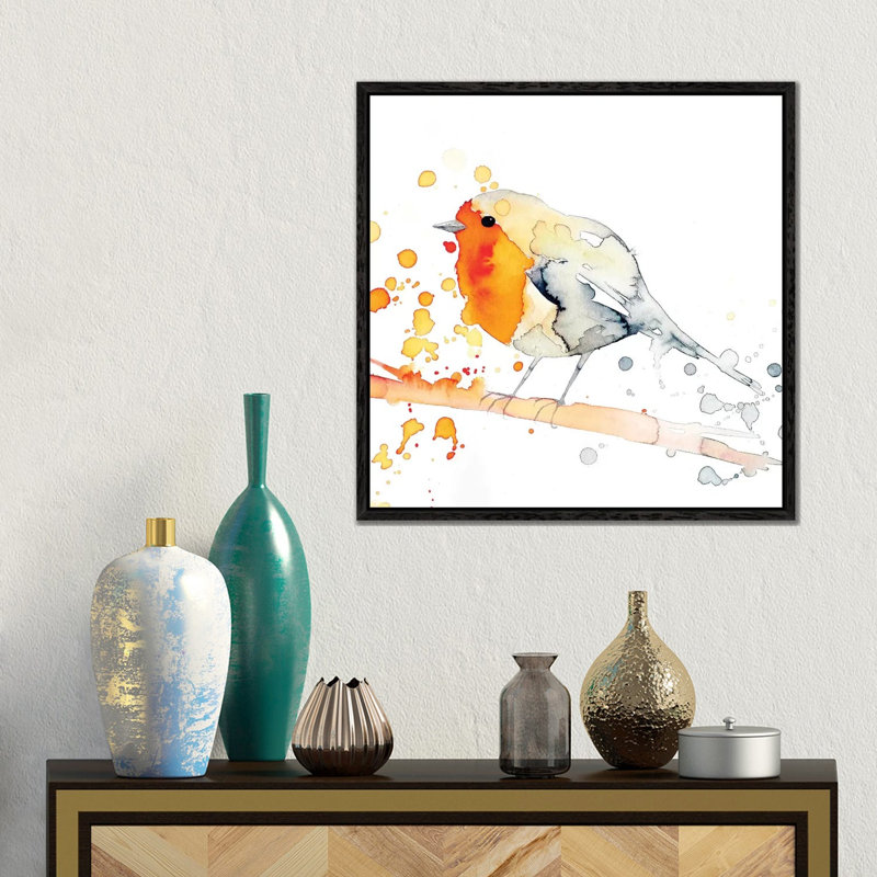 Robin Bird II by The Cosmic Whale - Gallery-Wrapped Canvas Giclée on Canvas, 45.72 cm H x 45.72 cm W, Black Framed