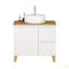 Ensemble de meuble-lavabo moderne de 31,5 po avec lavabo combiné, 1 porte et 2 grands tiroirs, système de cloisonnement doux, conception sans poignée, comptoir et pieds en bois massif naturel, lavabo rond en céramique sur le comptoir