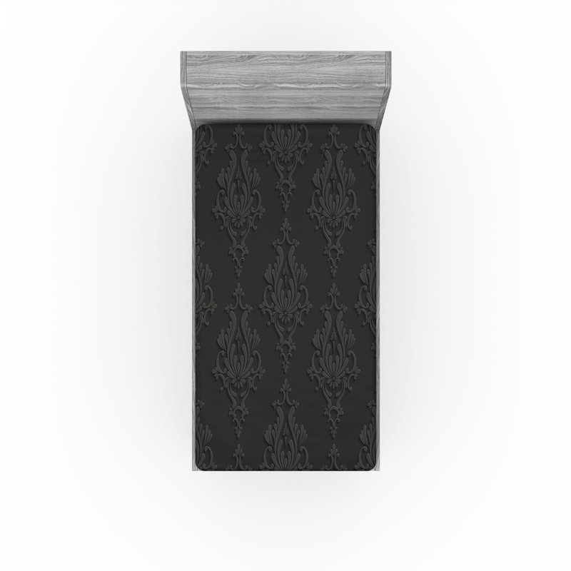Drap-housse Ambesonne, paquet de 2, Gris anthracite / damas gris pâle, Drap-housse de taille simple