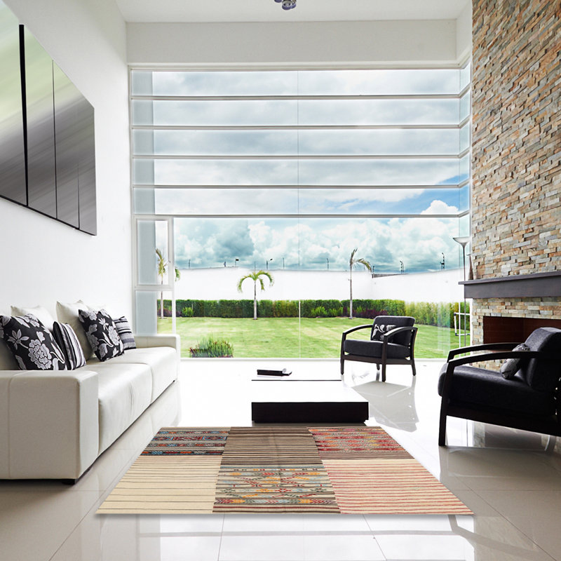 Beige contemporain/Tapis décoratif gris, Carré 8 pi