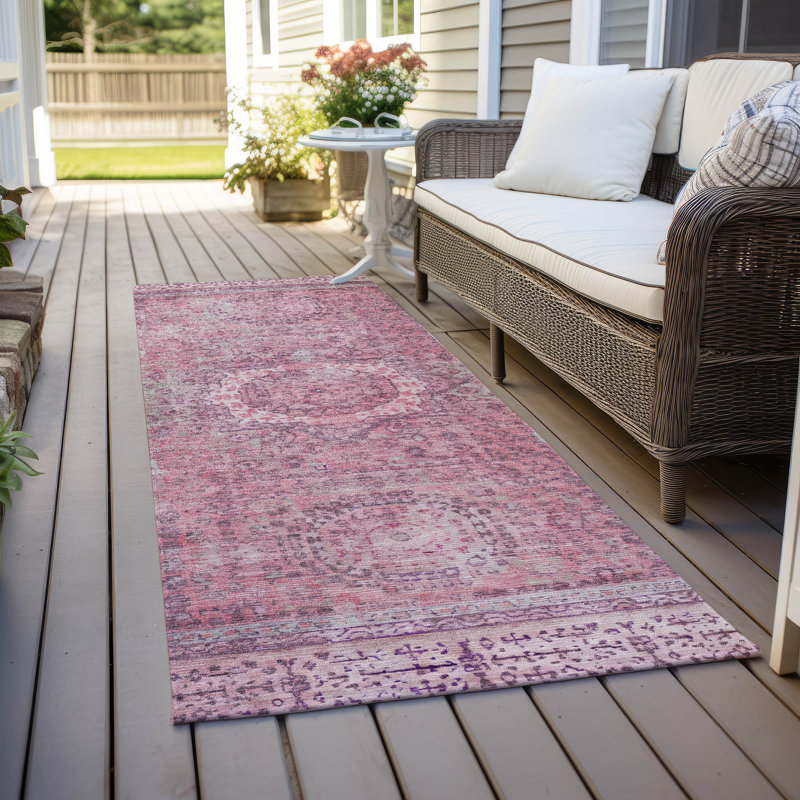 Washable Red Medallion Synthetic Runner Rug 2'3" x 7'6"