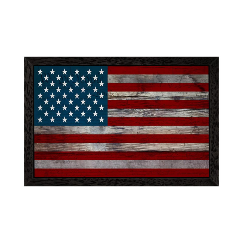 Usa Flag On Wood Boards (U.S. Constitution Background) I - Print on Canvas, Black Floater Framed, 152.5 cm H x 101.5 cm W