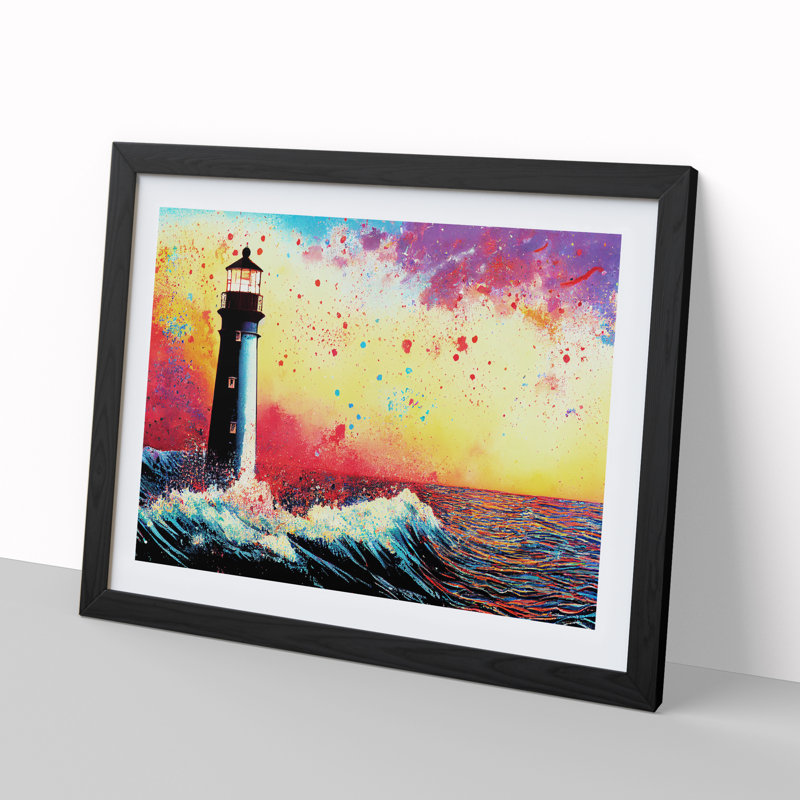 Lighthouse Splash Vol.5 Abstract 1 Piece Single Picture Frame Wall Art, 46cm H x 64cm W, Black