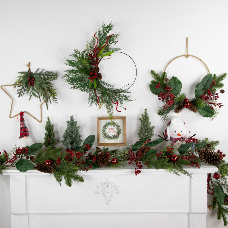 Red And Green Foliage Pinecones And Berries Artificial Christmas 17-Inch Unlit