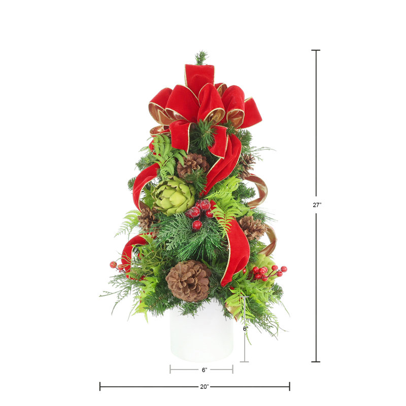 Holiday Tree with Artichokes, Berries and Bows in Pot