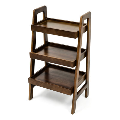 3 Tier Shelf In 100% Solid Wood, Walnut, Open Storage For Miniature Decor Walnut Shelf, Freestanding With Smooth Finish, Living Room Arrangement