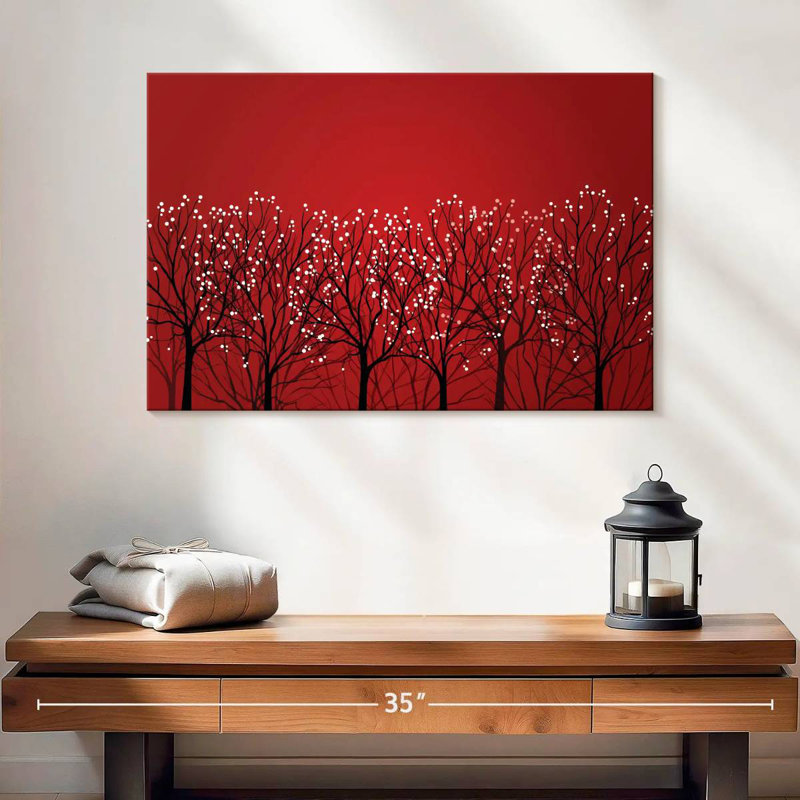 Harnek, forêt rouge abstraite, H 16 po x l 24 po