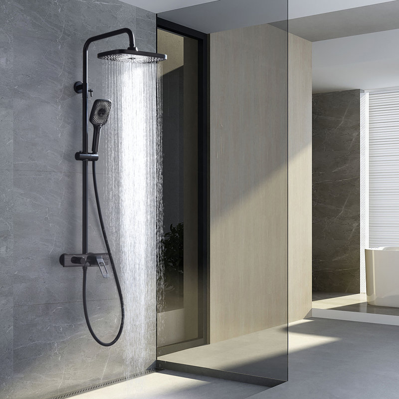 47.33" Solid Brass Complete Shower System with Rough-In Valve, Matte Black
