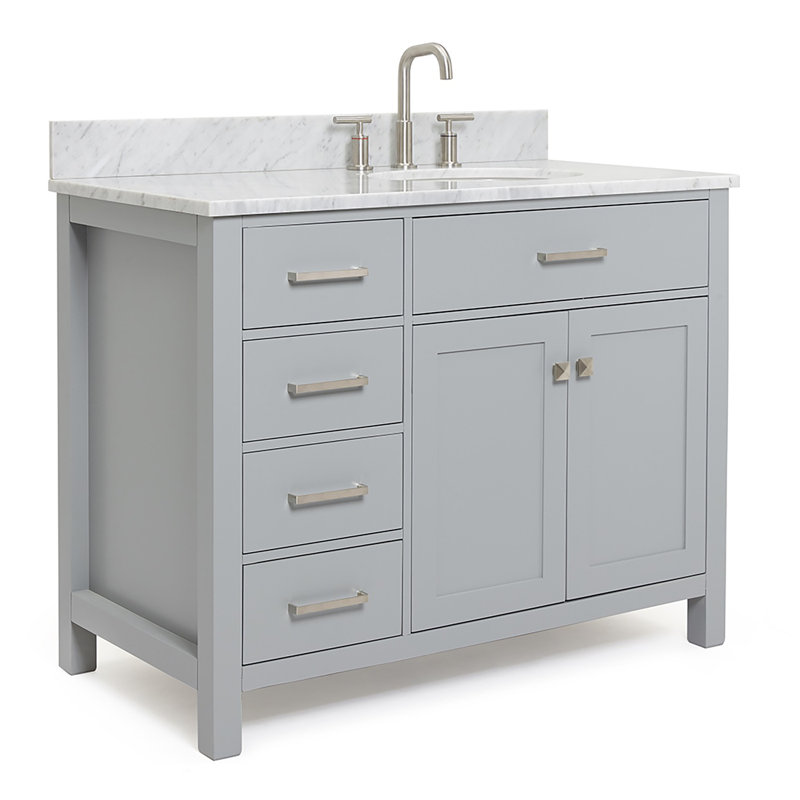 Aberdeenshire 42" Single Bathroom Vanity with Carrara White Marble Top, Gray