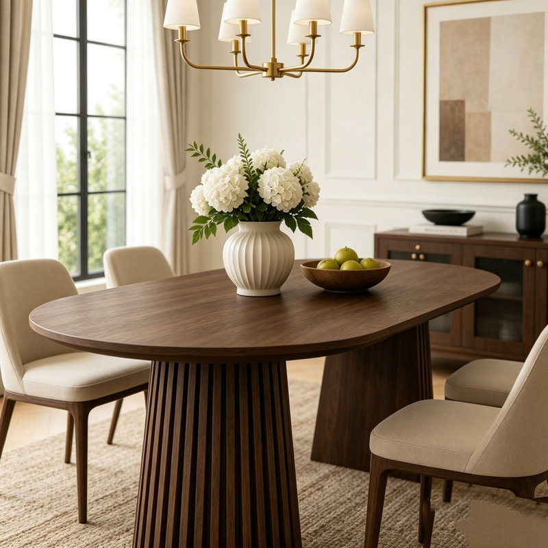 Wooden Extendable Oval Dining Table with Slatted Legs