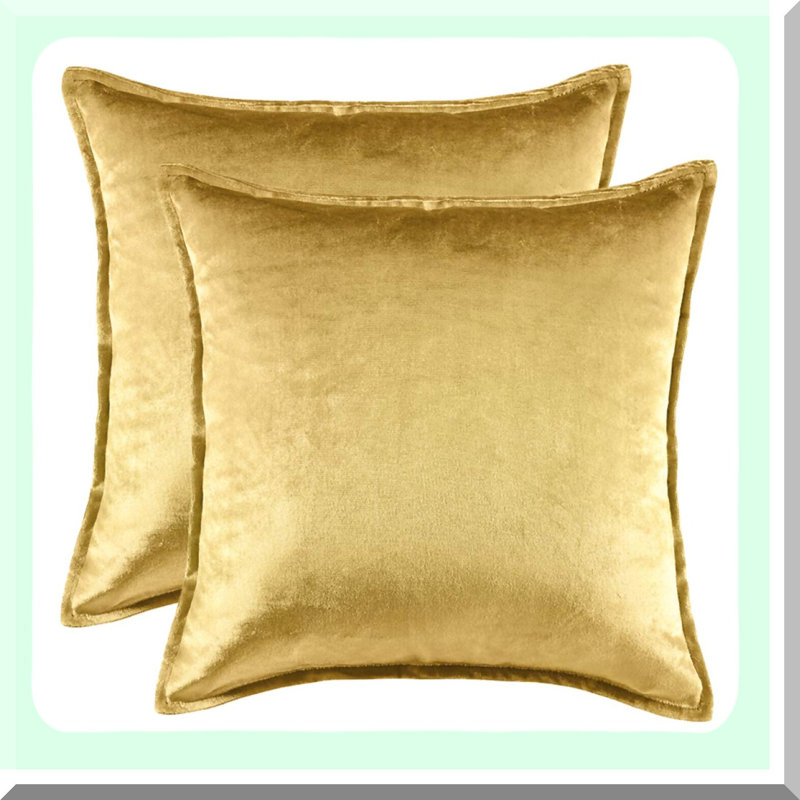 Luxury Gold Velvet Square Pillow Covers - Set of 2 | Decorative Throw Pillow Cases for Couch Sofa - Soft & Stylish Home Decor Accessory