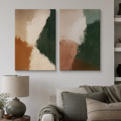 «Earth Tone Abstract Color Shapes Duo Contemporary Modern Design», reproduction d'art sur toile encadrée 2 pièces