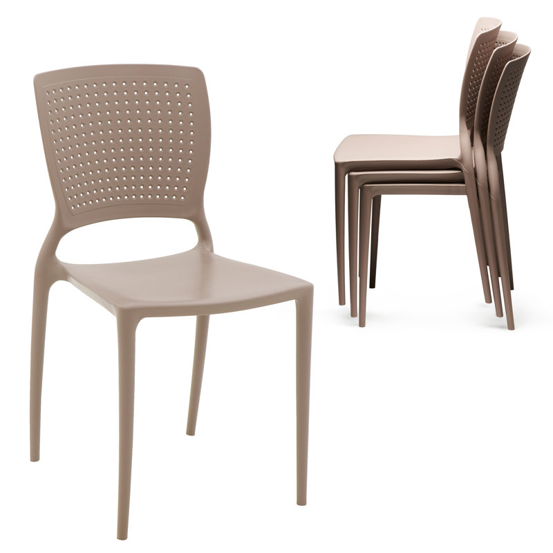 Tramontina Safira Stackable Dining Chairs - Easy Storage Seating for Indoor or Outdoor Use, Taupe