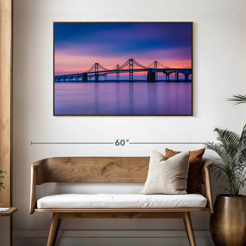 Majestic Chesapeake Bay Bridge, 46 po x 31 po, Cadre flottant en noyer