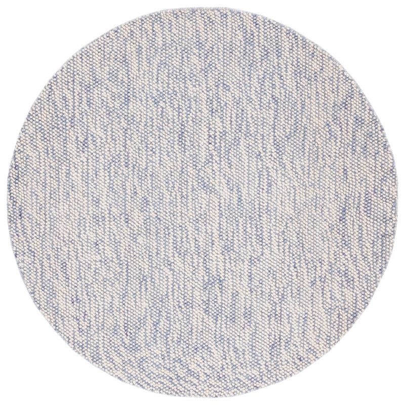 Almus Geometric Handmade Hand-Loomed Blue / Ivory Area Rug, Round 6'