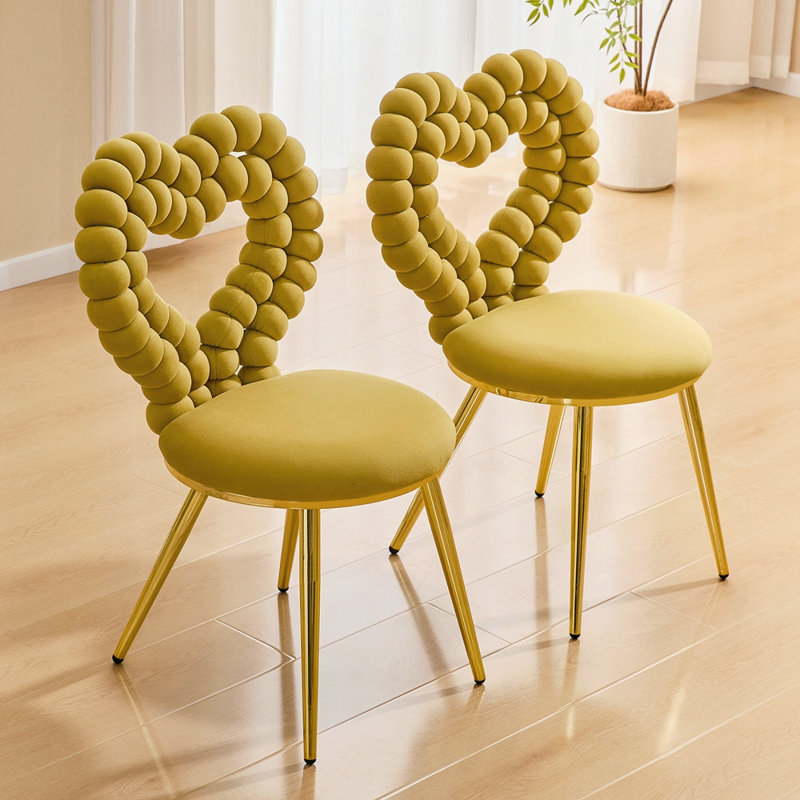 Chaise d'appoint unique en velours capitonné avec siège en métal brillant et siège moderne unique pour la décoration intérieure (ensemble de 2)