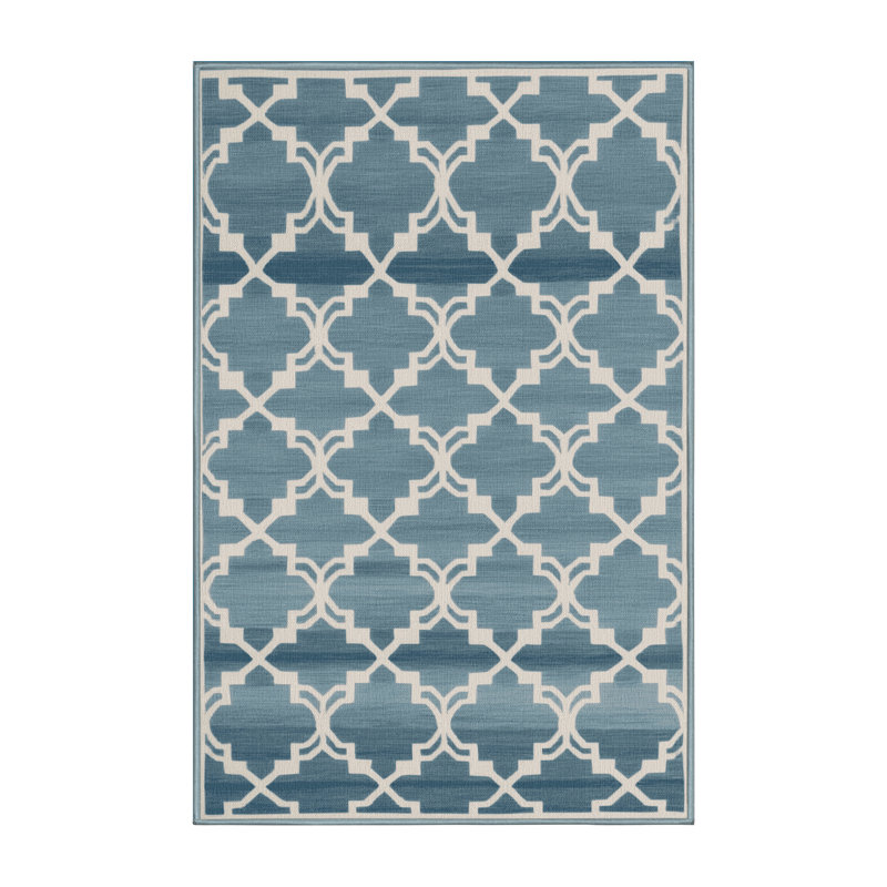 Tapis bleu en treillis lavable à la machine, Rectangle de 5 pi x 8 pi