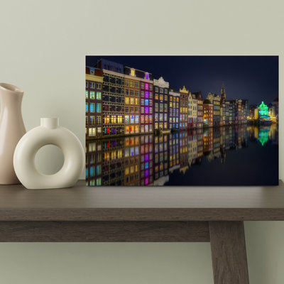 " Amsterdam Night Reflections Colorful Tranquil Vibrant Architecture City Wall Art Print " by Bartolome Lopez
