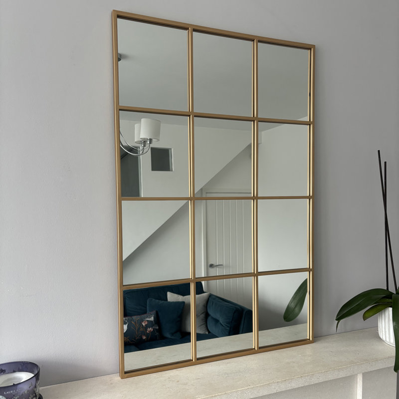 Rectangle Metal Window Panel Mirror, 90cm H x 60cm W, Gold