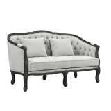 E21820DB00584AB9A59374EA1BC8AFC7 Loveseat W/2 Pillows, Grey Linen & Dark Brown Finish - Agatho ( 1Pc/1Ctn )
