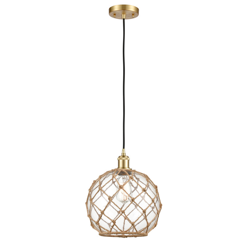 Luminaire suspendu en forme de globe à 1 lumière avec accents en corde Tobey, Clair/Brun, H 13 po x l 10 po x P 10 po