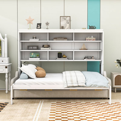 Lit escamotable en bois avec canapé pliant, tablettes, éclairage DEL et verrou de sécurité
