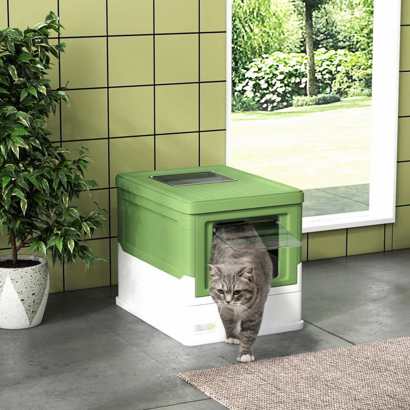Litière jaunâtre pour chat, bloquant les odeurs, offrant un espace spacieux pour les chats