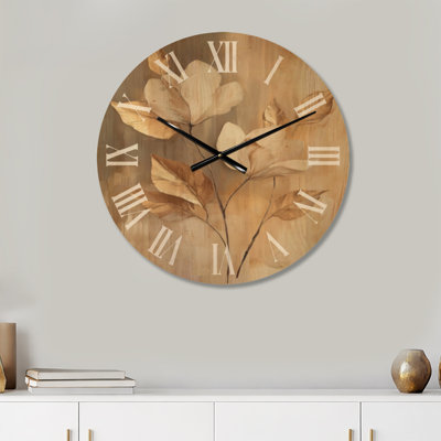 Gilded Ivory Blooms - Magnolia Round Wall Clock, Printed on Wood