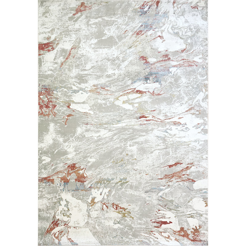 Tapis ivoire / rouge Eckington, Rectangle 6 pi 7 po x 9 pi 6 po