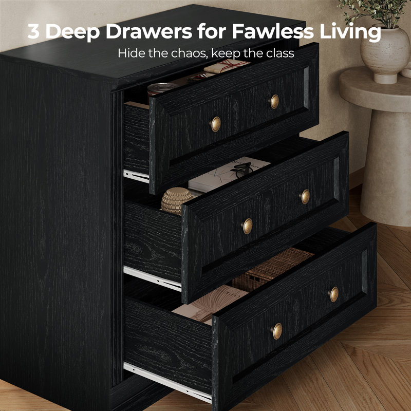 Monos Modular 3-Drawer Storage Cabinet with Doors (Set of 1), Black, Black