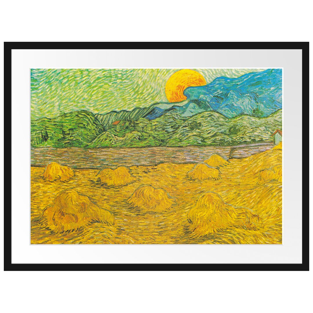 Gerahmter Kunstdruck Landschaft mit Weizen Heap von Vincent Van Gogh