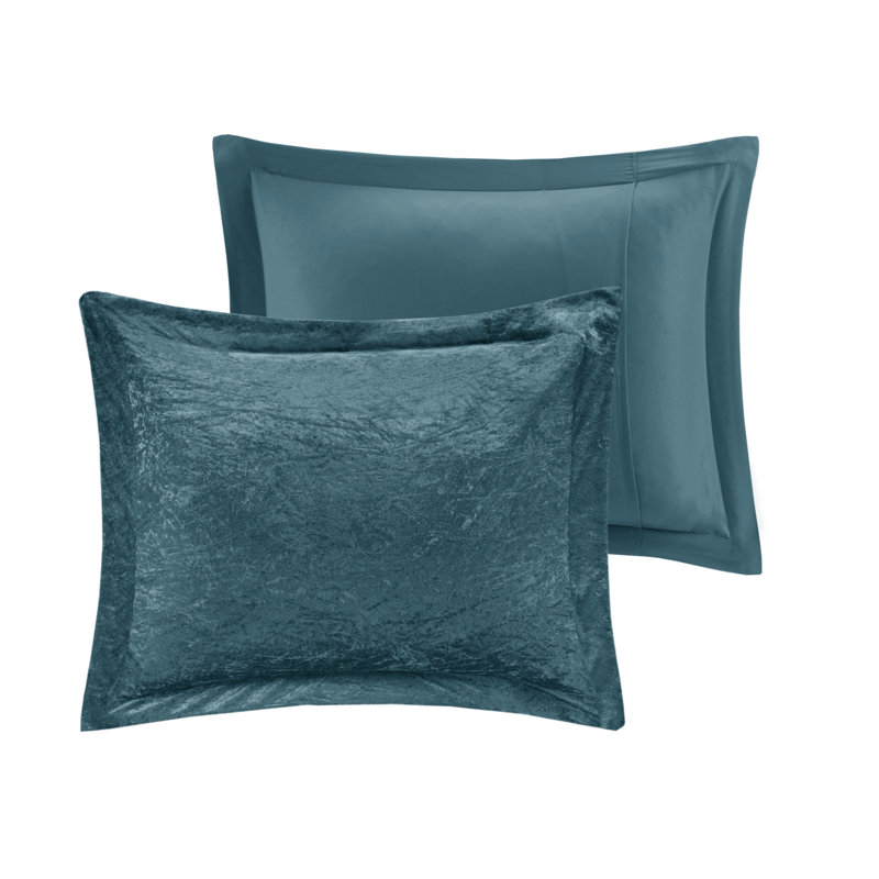 Felicia Crushed Velvet Quilted Duvet Set with Throw Pillow, Teal, Twin/Twin XL Duvet Cover + 1  Shams +Throw Pillow