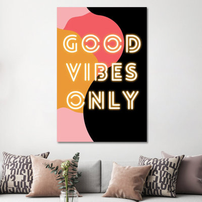 Neon Good Vibes Only In Retro Pink by Design Harvest - Wrapped Canvas Print