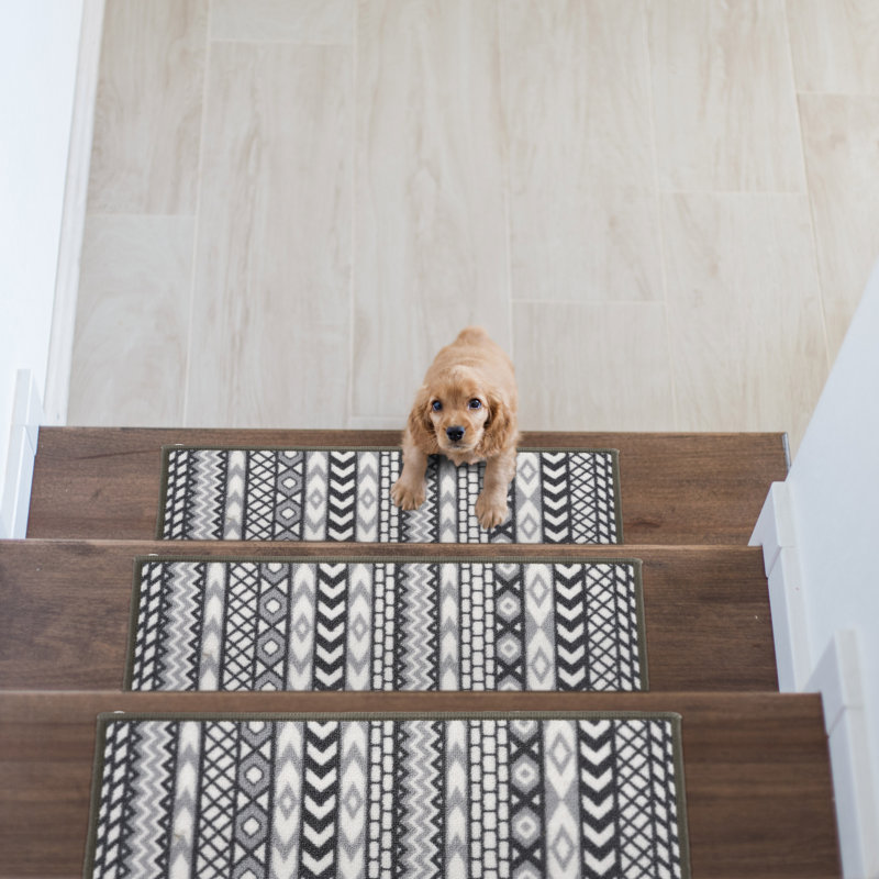 Tapis d'escalier gris bohémien antidérapant