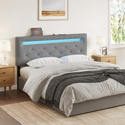 MajerleAdjustable Headboard for Queen Size Bed with LED Light & USB Ports, Upholstered Headboard