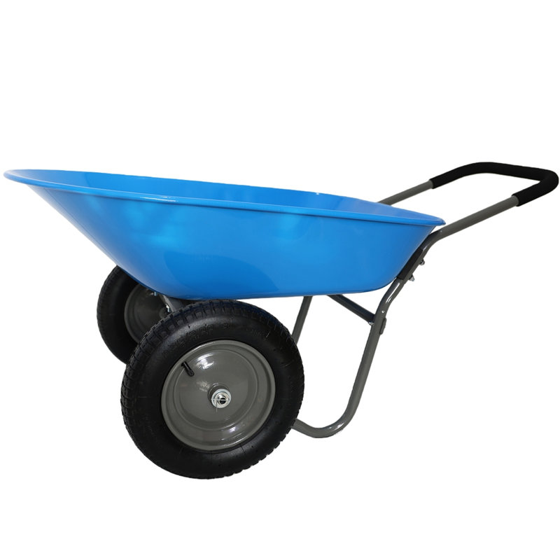 Chariot à roulettes en acier à deux roues pour jardin avec roue pneumatique de 15 pouces