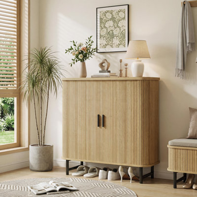Armoire de rangement pour chaussures avec portes coulissantes cannelées lisses