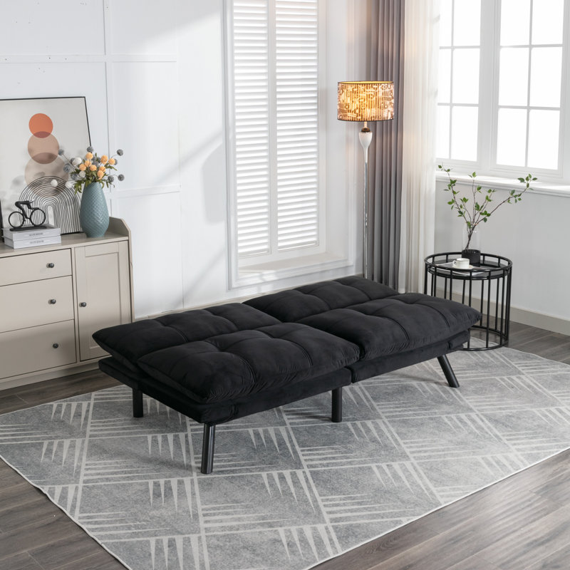 Modern Convertible Sofa Bed, Black Microfiber