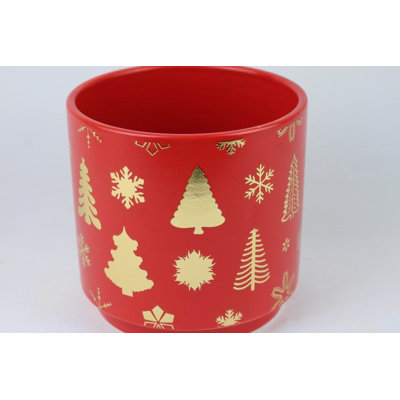 Red Christmas Ceramic Planter – Single Piece – Festive Holiday Tree Design
