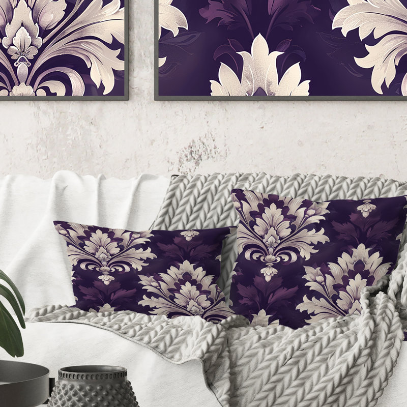 Coussin lombaire mauve blanc damassé Elegance II