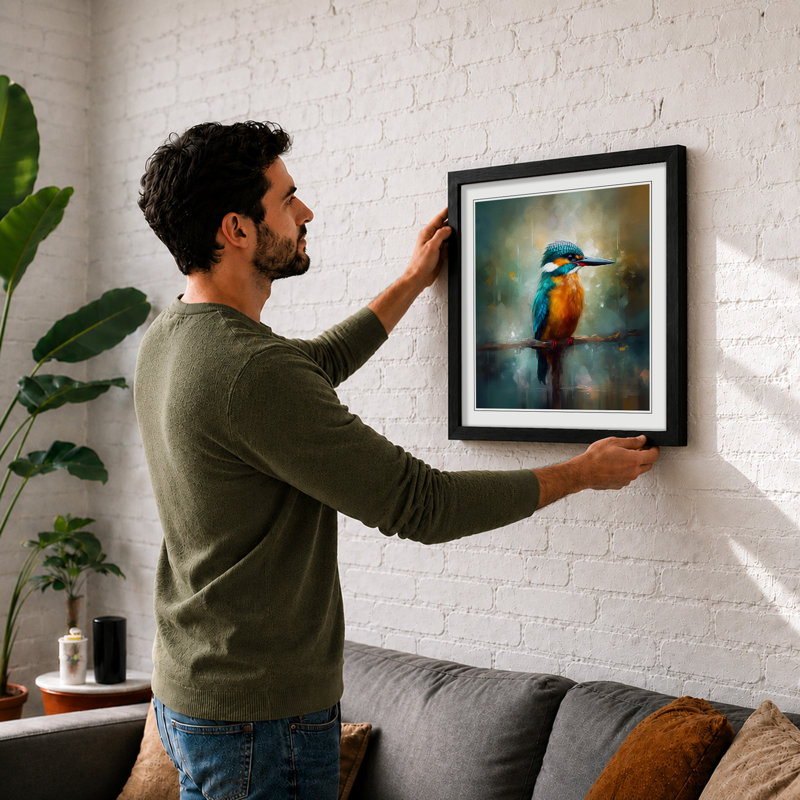 Kingfisher Impressionism Framed Print, Black