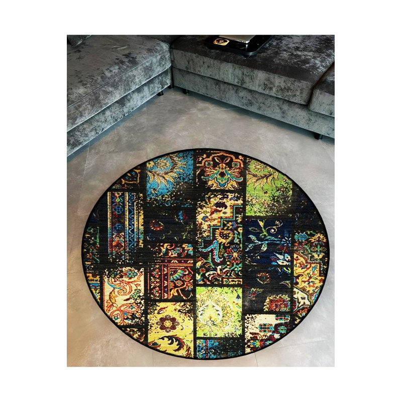Tapis rond rond multicolore patchwork, Sous-tapis rond 3 pi 11 po inclus