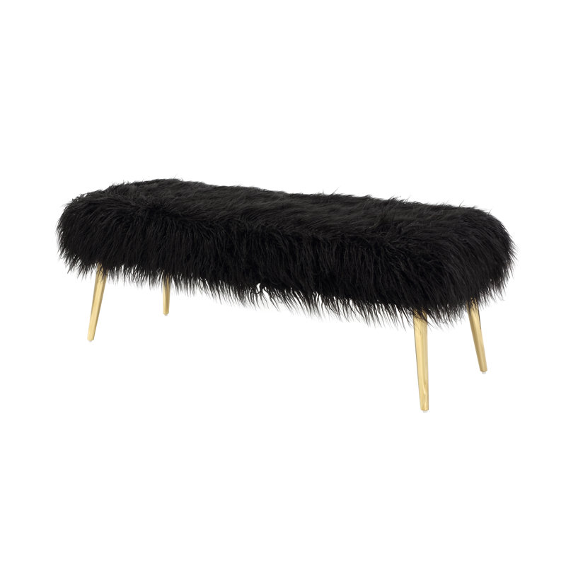 Banc rembourré en fausse fourrure Lammy Kenzie, Noir, Doré