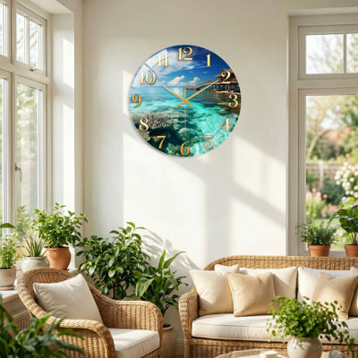 «Tropical Paradise», horloge murale décorative moderne en verre 15,7 po