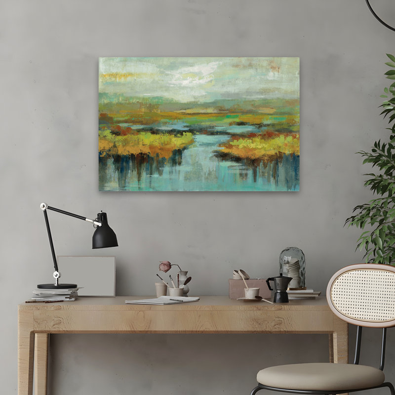 Paysage de printemps - abstrait beige noir bleu, H 24 po x l 16 po