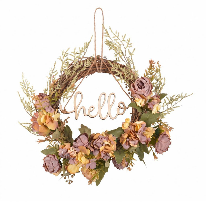 Couronne de soie artificielle rose, couronne de décoration de café pour porte murale de bureau extérieur