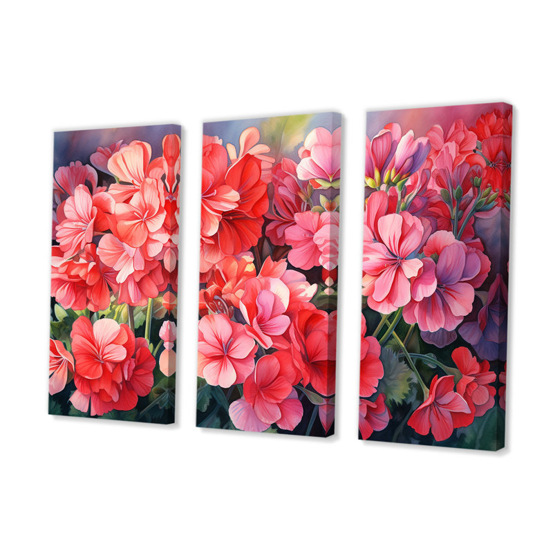 Geraniums Sunset Blooming - Ensemble de décorations murales géraniums, H 28 po x l 36 po x P 1 po