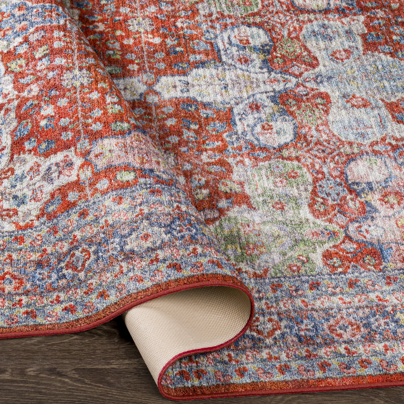 Bright Red Wool Traditional Washable Area Rug 2'7" x 4'