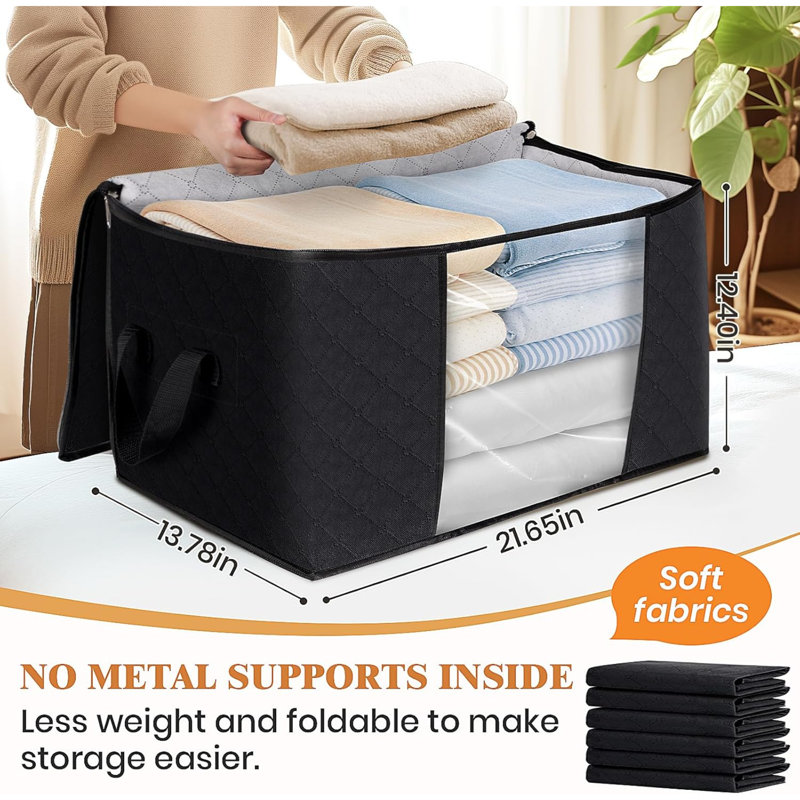 10 Pack Clothes Storage, Foldable Thick Fabric Blanket Storage Bags, Storage Containers For Organizing Bedroom, Closet, Clothing, Comforter, Organization And Storage With Handle